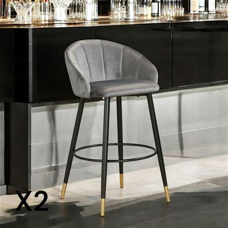 Chaise de bar en velours gris forme coquillage (lot de 2) HAWAI (1/5)