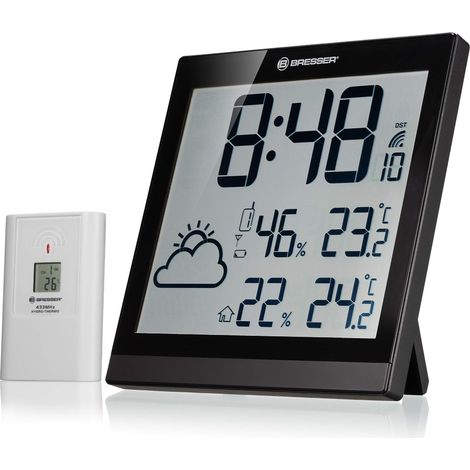 Bresser Orologio da parete TemeoTrend JC con stazione meteorologica wireless con radiosveglia DCF con ampio display per temperatura e umidità per montaggio da tavolo o a parete con indicatore della te (1/4)