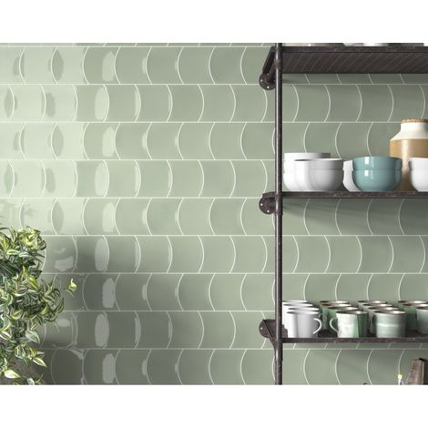 Carrelage mural faïence effet graphique FISHTAIL 12x12cm Ecaille 12x12cm Vert-de-gris - Brillant / Poli - boîte de 0.42 m2 (1/4)