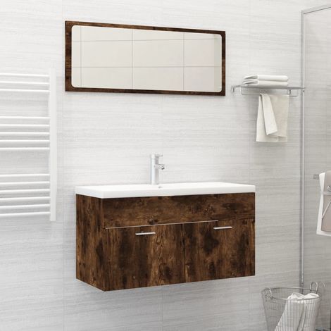 Lot de 2 Ensemble meubles de salle de bain Vintage,Ensemble d'armoires Toilette Chêne fumé -85794 (1/5)
