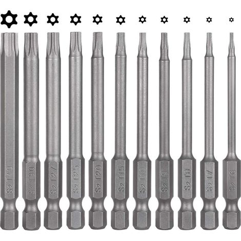 Lot de 11 embouts Torx 75 mm – Acier S2 magnétique – 6 pans T6 à T40 – Pour visseuse électrique et perceuse (1/5)