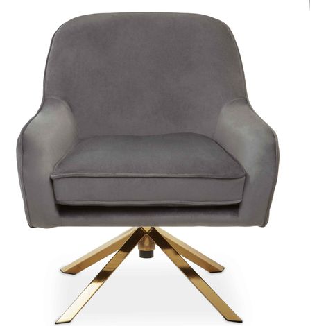 Interiors by Premier Grey Armchair with Velvet Upholstery, Angular Base with Gold Finish, Velvet Dining Chair for Living Room (1/5)