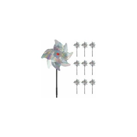 Lot de 10 moulins à vent réfléchissants anti-oiseaux – PVC résistant aux intempéries – Efficaces même par vent léger