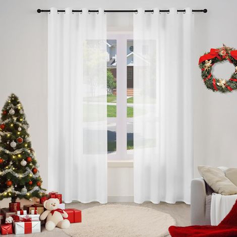 WOLTU 2x Modernas Cortinas Interiores Semitransparentes 100% Poliester con Anillas Blanco 135x225cm ,Cortina sin correas