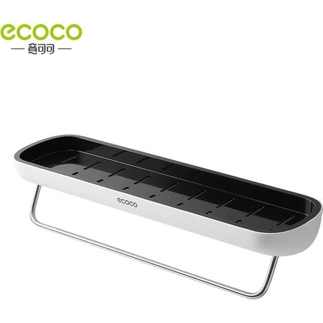 (NOIR avec barre) Étagère de rangement pour salle de bain, étagère de douche, organisateur cosmétique mural adhésif sans perçage, porte-serviettes, organisateur de cuisine (1/5)