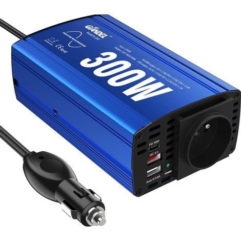 300W Pur Sinus Convertisseur 12V 220V 230V Onduleur à Onde Sinusoïdale Pure Adaptateur de Voiture avec PD30W Type-C & QC 3.0 Type-A USB pour Tablettes Portables Smartphones (1/5)