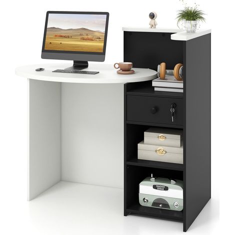 COSTWAY Reception Desk Front Counter Desk w/ Lockable Drawer-Black (1/5)
