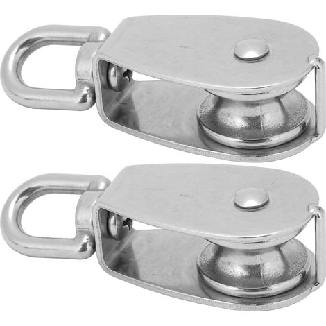 Lot de 2 poulies simples en acier inoxydable pour câble de levage et remorquage, avec câble suspendu et roue. (1/5)