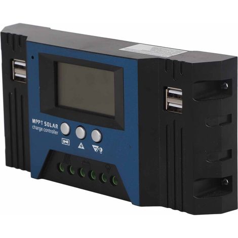 Régulateur de charge solaire 12 V/24 V avec 4 ports USB, 5 V, 2,5 A, paramètres réglables et écran LCD. Idéal pour la maison, le camping-car et les bateaux (60 A). (1/5)