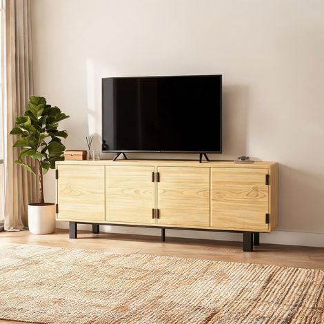 Meuble TV contemporain 180 cm 4 portes finition bois clair (1/5)