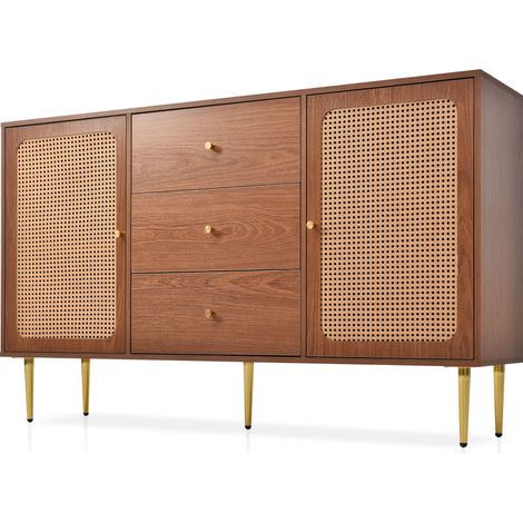 Wohnzimmer-Sideboard mit 2 Türen, 3 Schubladen und verstellbarem Regalboden, Nussbaumoptik (1/5)