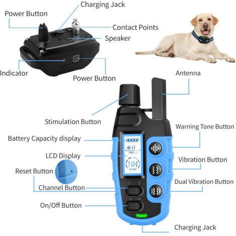 Collier pour chien AIPER - Collier de dressage pour chien avec télécommande d'une portée de 1000 m, adapté aux chiens de petite et moyenne taille pesant de 2,3 à 54 kg, rechargeable, étanche, bleu. (1/3)