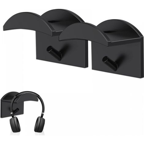 Support casque gel silicone sans perçage avec crochet noir, lot de 2 (1/5)