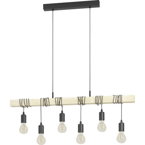 Eglo 6er Hängeleuchte Townshend schwarz natur 100 x 10 x 110 cm E27 Deckenlampen & Kronleuchter (1/3)