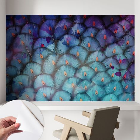 Papier peint adhésif autocollant pour salon chambre à coucher tendance et originale Plumes colorées 104x70 cm (1/5)