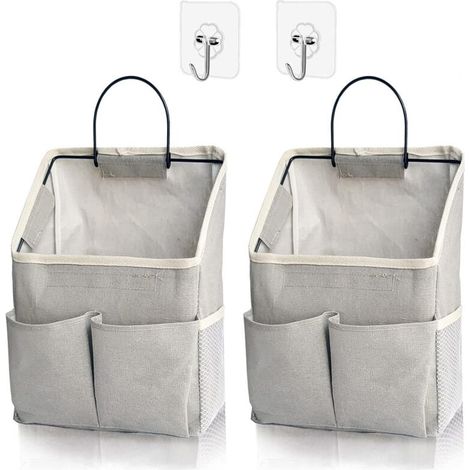 Confezione da 2 borse portaoggetti da parete, organizer da parete con tasche, cestino portaoggetti sospeso per dormitorio, bagno, camera da letto (grigio migliorato) (1/4)
