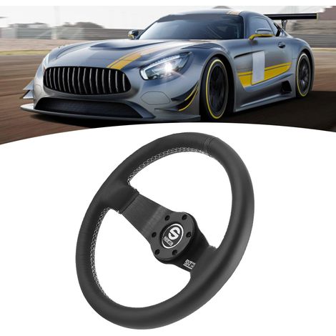 Volant de course Sparco style 6 boulons demi-plat en cuir noir avec klaxon, 320 mm / 13 pouces, avec embout et klaxon intégrés. (1/5)