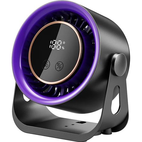 Mini ventilateur de bureau (noir) avec affichage LED, veilleuse et minuterie rotation à 360° fonctionnement silencieux (1/5)