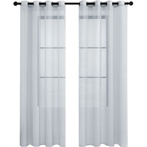Voilage - 140 x 240 cm - Effet Lin Transparent - Oeillets Métalliques - Pour Salon Chambre Balcon - 2 Panneaux (1/5)