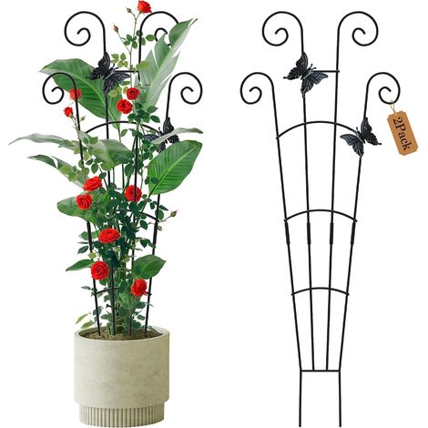 Juego de 2 soportes para plantas trepadoras en macetas de 76 cm (30 pulgadas), soportes de jardín metálicos extensibles, adecuados para flores y enredaderas. (1/5)
