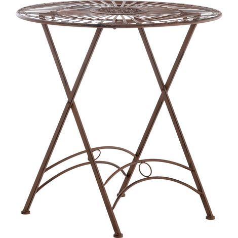 Mesa de jardín de metal Ø 71 cm estilo rústico marrón envejecido MDJ10217 (1/4)