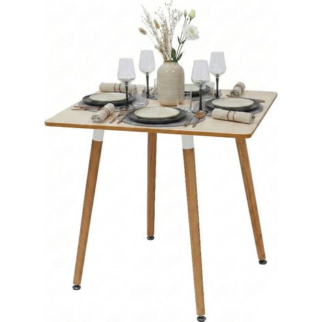 Relaxdays mesa comedor cuadrada 75x75x75 cm MDF y bambú 4 personas escandinavo natural