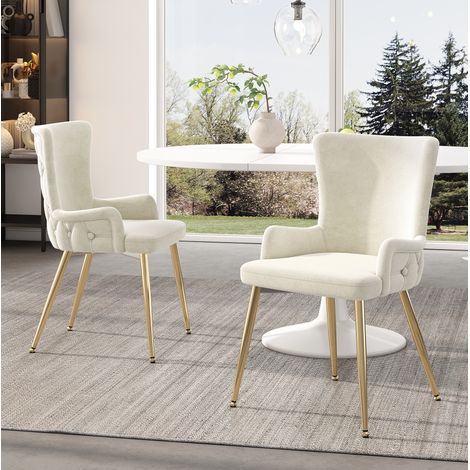 Chaise de salle a manger en velours beige et doré, lot de 2, design moderne avec pieds en métal,55×47×85cm (1/5)