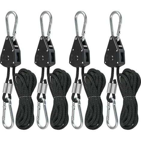 Longe de levage poulie métallique 200 cm – Charge maximale 150 lb – Corde robuste 1/8 verrouillable – Lot de 2 paires noir (1/5)