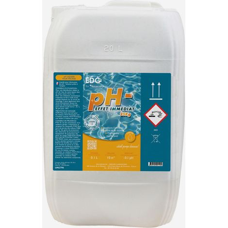 Aqualux – Régulateur de pH liquide 20 litres – Abaisse le pH de l'eau de piscine – Compatible tous types de piscines – 15% d'EDGBA