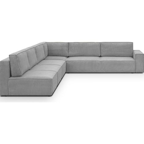 Canapé d'angle à droite modulable convertible 10 places en velours côtelé gris clair - Harper Mod (1/5)