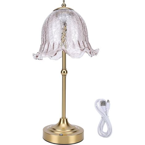 Lampe de table sans fil avec abat-jour en verre, style européen, lampe de chevet décorative, veilleuse pour table de nuit (1/5)