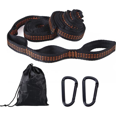 Kit de fixation hamac ultra-résistant 2 cordes hamac durable en polyester + 2 mousquetons de fer avec un sac de rangement orange (1/5)