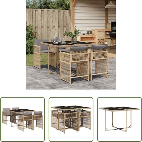 vidaXL Gartenstuhl - 5-tlg. Garten-Essgruppe mit Kissen Beigemischung Poly Rattan (1/5)
