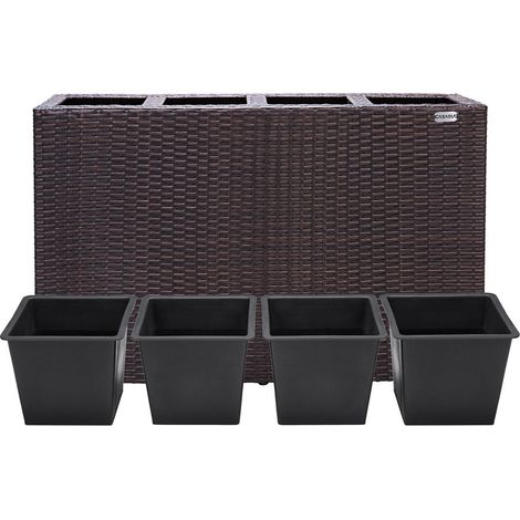 Maceta de polirratán, marrón, 95 x 27 x 60 cm, para interior y exterior (1/5)