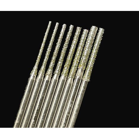 Lot de 10 forets à pointe argentée prolongés en diamant, par pour percer des trous sur des minéraux, perles, agates, bijoux, argent, (1/2)