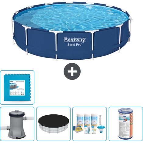 Piscine Bestway Ronde Steel Pro - 396 x 84 cm - Bleue - Comprend des Accessoires CB12 (1/5)