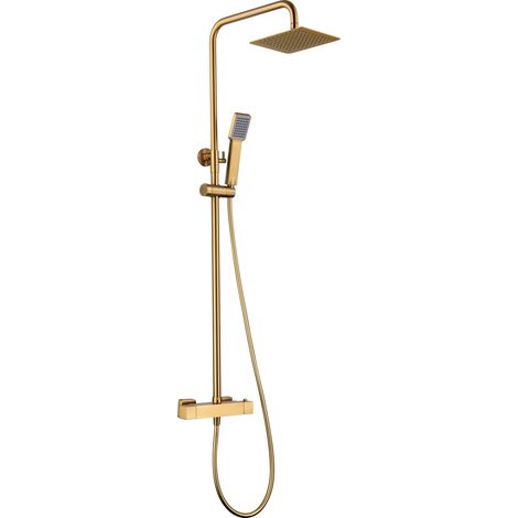 Ensemble colonne de douche - Barre de douche thermostatique extensible en acier inoxydable avec douchette et poignée de douche en Or Brossé (1/3)