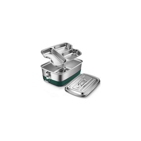 Portapranzo in acciaio inox di alta qualità - 2000 ml, a prova di perdite - portapranzo a 3 scomparti, portapranzo in metallo - ecologico e senza BPA, bento box, porta snack - 22 x 15,5 x 9 cm (1/4)