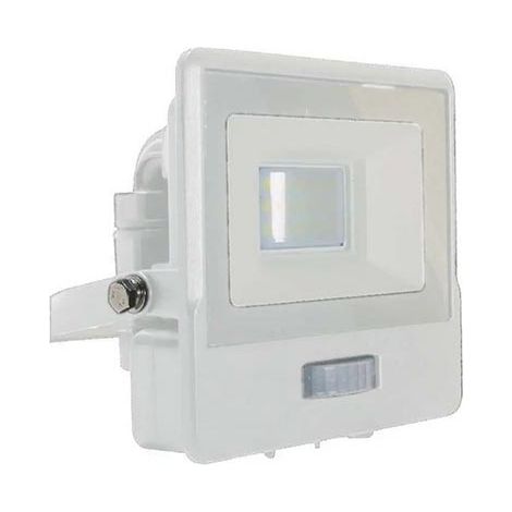 V-TAC VT-118S faro led 10W chip samsung con sensore di movimento PIR e crepuscolare bianco freddo 6500K slim alluminio bianco box derivazione IP65 - SKU 20270 (1/5)