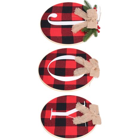 Décoration de porte JOY Couronne en toile de jute à nœud, ornement rond à carreaux à suspendre pour Noël (1/5)