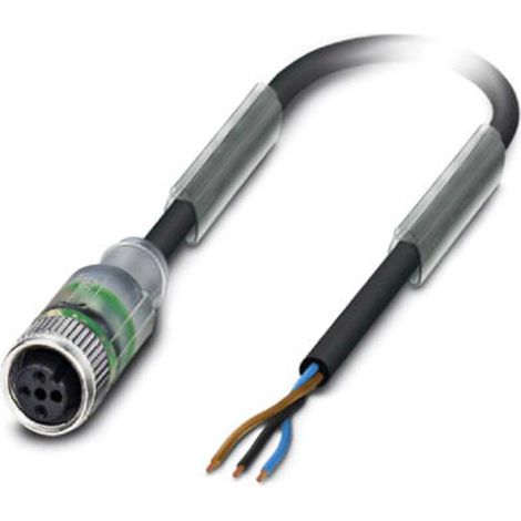 M12 Sensorleitung PUR mit LED 3-polig Buchse gerade schleppkettenfähig A-Kodierung, Länge 3,0 Meter schwarzgrau RAL 7021, Kabel Außendurchmesser 3,9mm - 1 Stück