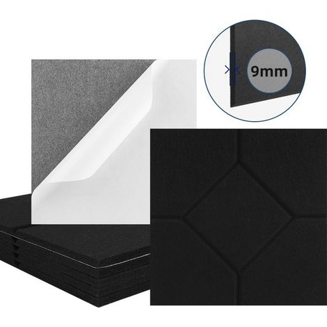 Lot de 12 panneaux acoustiques auto-adhésifs, rembourrage insonorisant en polyester, panneaux muraux insonorisants haute densité, 30 x 30 x 1 cm, noir (1/5)