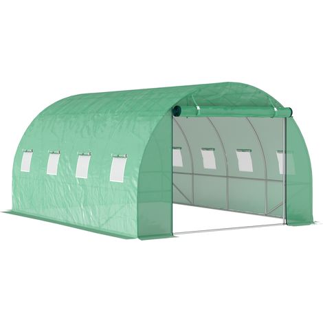 Serre de jardin tunnel 3x4x2 m avec porte enroulable, grandes fenêtres, acier galvanisé et PE, vert (1/5)