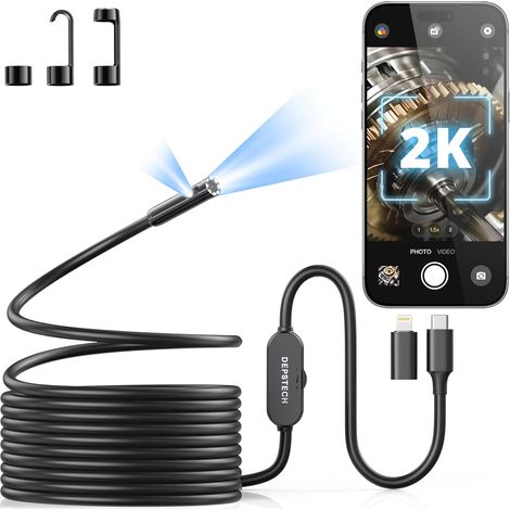 2K Camera Endoscopique Smartphone : Endoscope Camera QHD 2560P à Double Objectif, Câble Flexible de 5 m pour iPhone et Android, Outil Industriel Idéal pour Canalisations, HVAC, Plomberie Auto (1/5)