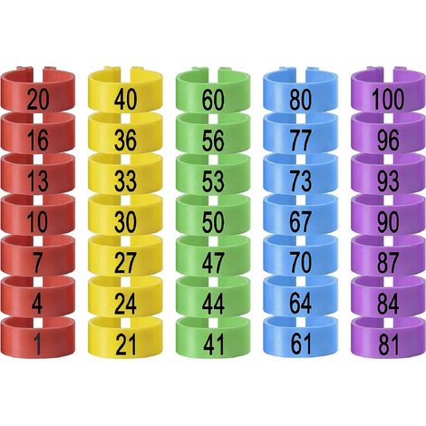 100 Pack Hühnchen Identifikation Beine Ringe, Chicken Tags für Legs Geflügel Bands Clip On Leg Rings für Hühner, Enten, Hühnchen, Goose(5 Farben,16mm) (1/5)
