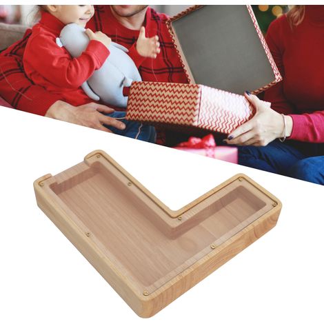 Tirelire en bois en forme de lettre L (18 x 18 x 3 cm), coffret cadeau créatif pour les fêtes, décoration artisanale en forme de cœur, tirelire avec la lettre L (1/5)