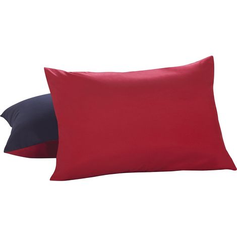 Parure de lit réversible en Microfibre Oreiller, Standard/Queen, Bleu Marine/Rouge, 2-Pack (1/2)