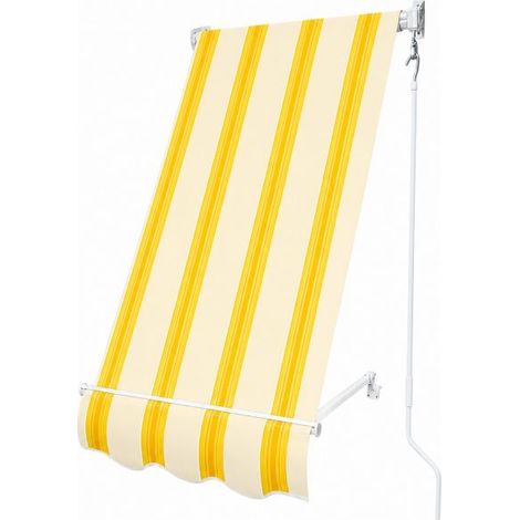 Tenda da Sole a Caduta 100x250cm da Balcone Senza Cassone con Mantovana e Asta GIALLO/BIANCO RIGATO (1/5)