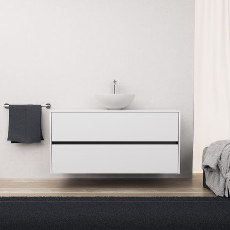 Inda - Badezimmerschrank 2 Schubladen L.120 mit Aufsatzwaschbecken / Mattweiß - diamante