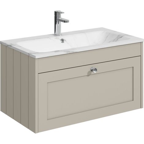 Balterley Butterton 800mm Wall Hung 1 Drawer Unit with Stone Basin 1 Tap Hole, Pebble Grey (1/4)